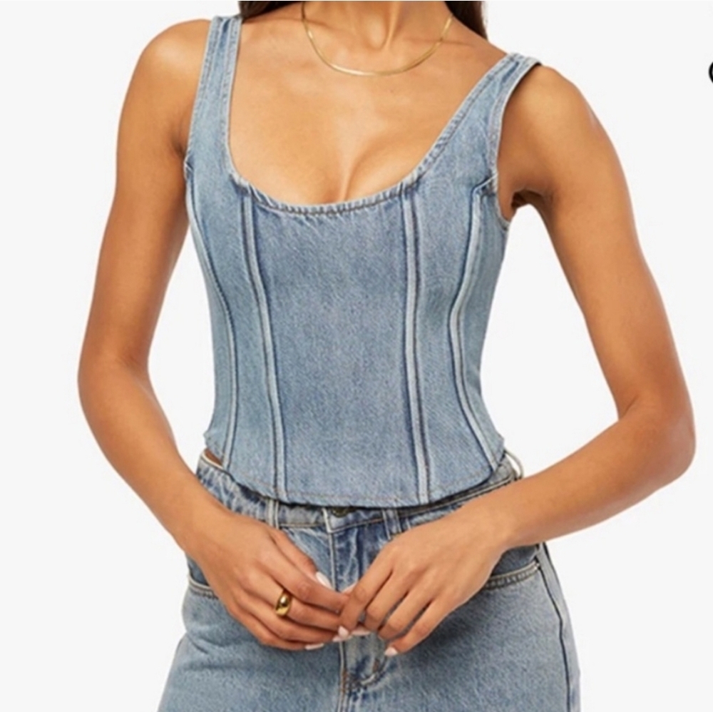 Who What Where denim scoop corset denim blue cotton